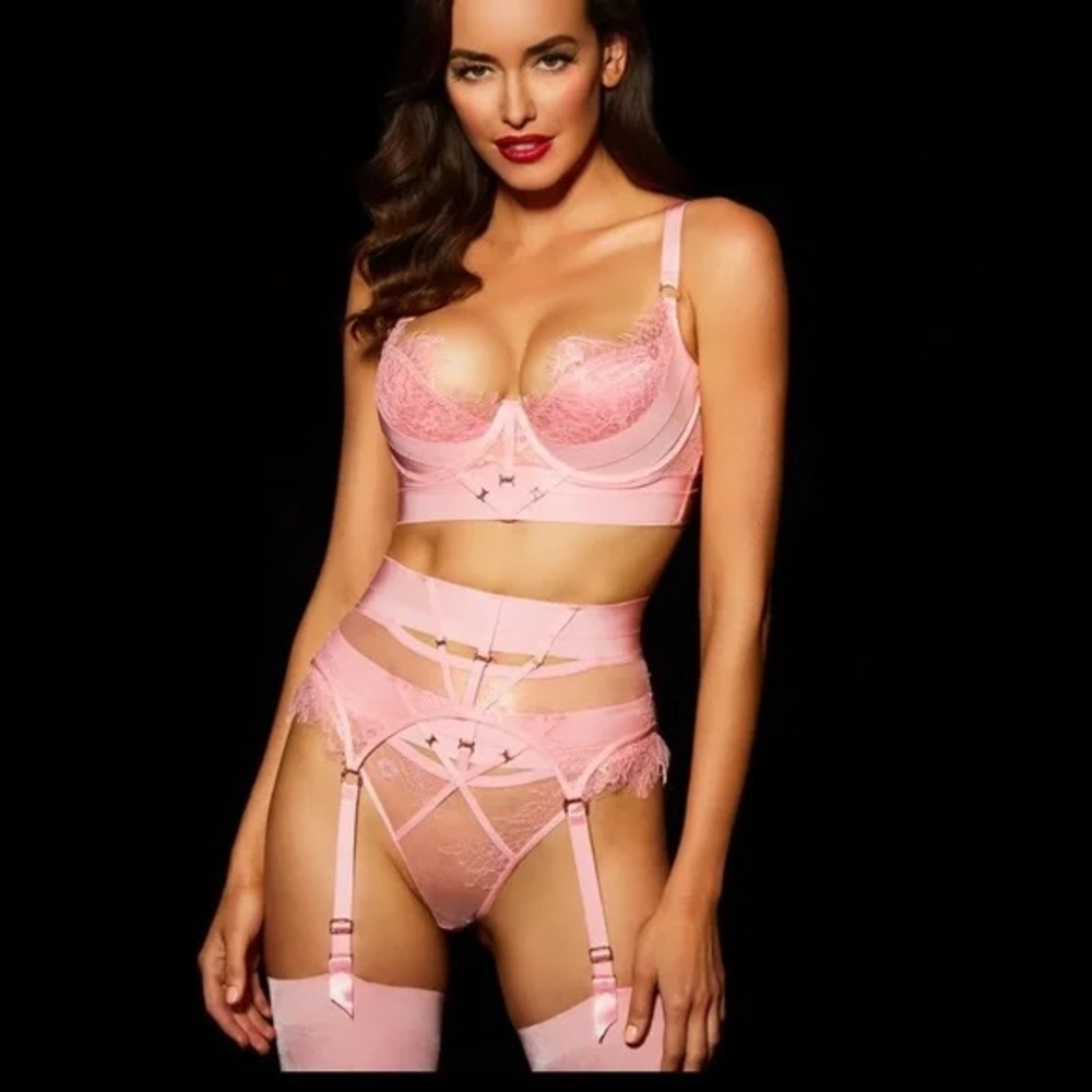 Honey Birdett Pink Lingerie Set with Garter Belt